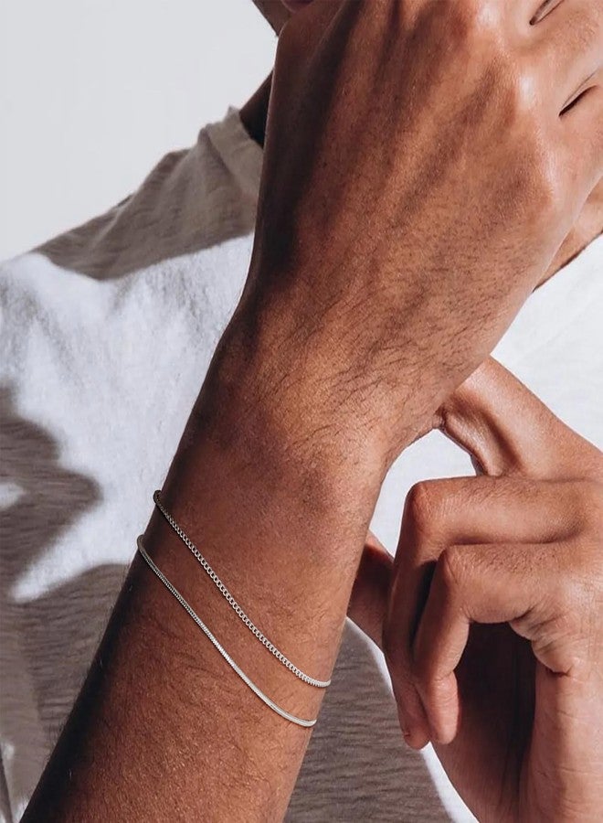 Moodear Trendy Mens Bracelet - Thin Stackable 925 Sterling Silver Cuban Link Snake Chain 6.5In Mens Bracelets Set Jewelry - Image 4